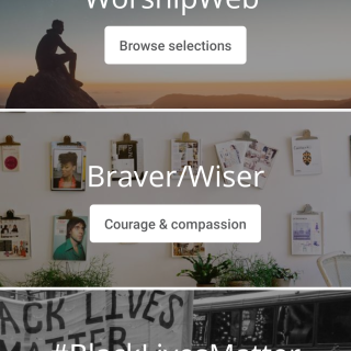 screenshot of the WorshipWeb app, available for iPhone, iPad, and Android.