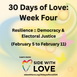30 Days of Love: Week Four. Resilience :: Democracy &  Electoral Justice  (February 5 to February 11). Learn more at sidewithlove.org. 
