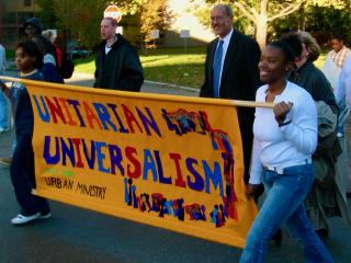 UUA President William G. Sinkford marches with UU Urban Ministry youth and supporters